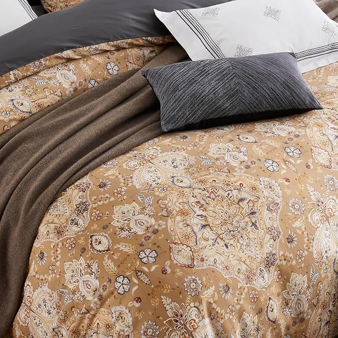 mixinni Long Staple Cotton Percale Golden Paisley Duvet Cover King Size Boho - Image 4