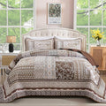 WONGS BEDDING Brown Quilt Set King Size, Boho Floral Pattern Bedspread Coverlet by WONGSBEDDING