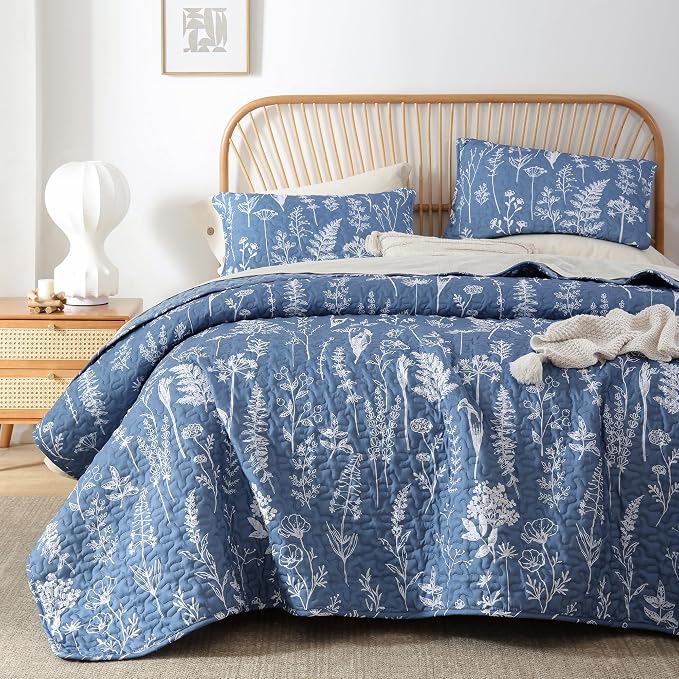 JANZAA Quilts Queen Size Infinity Blue Floral Queen Quilt Bedding Set - Image 5