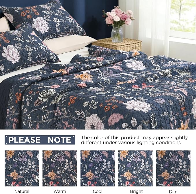 Litanika Floral Navy Blue Quilt Queen Size - Image 7