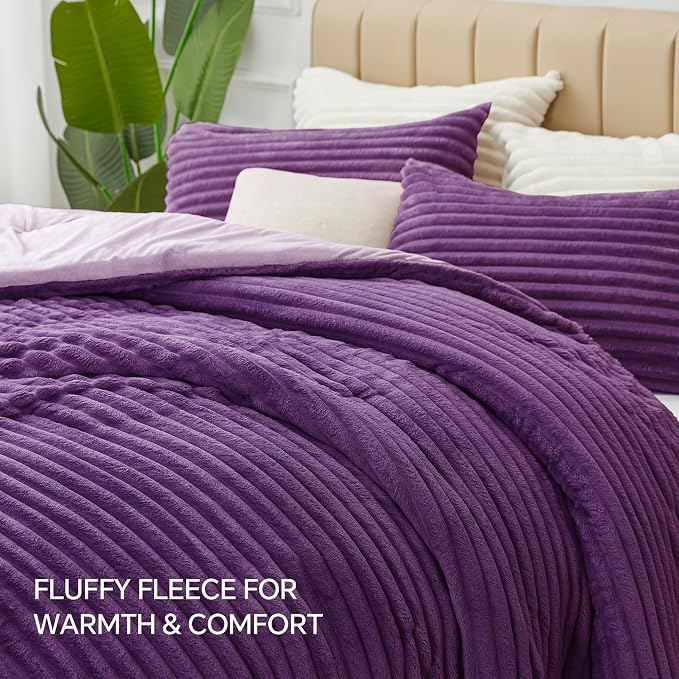 BEDELITE Fleece Twin Comforter Set -Super Soft & Warm Fluffy Purple Bedding - Image 6