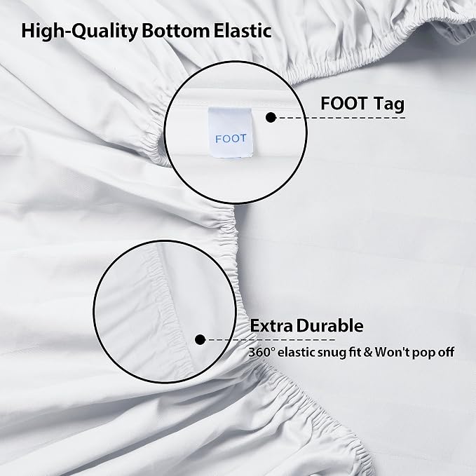 Queen Size Striped Fitted Sheet Only White Color, 100% Egyptian Cotton 600 - Image 5
