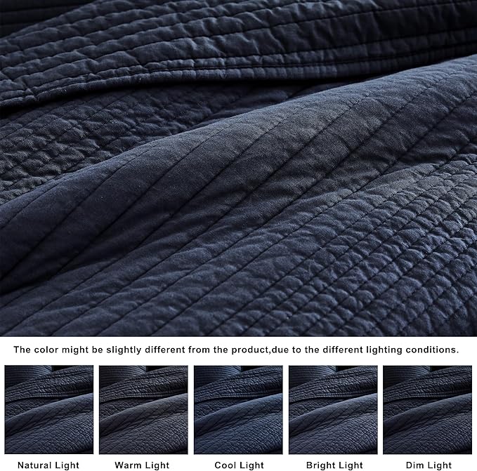 palassio Striped Navy Blue 100% Cotton Quilt Twin Size Bedding Sets, - Image 6