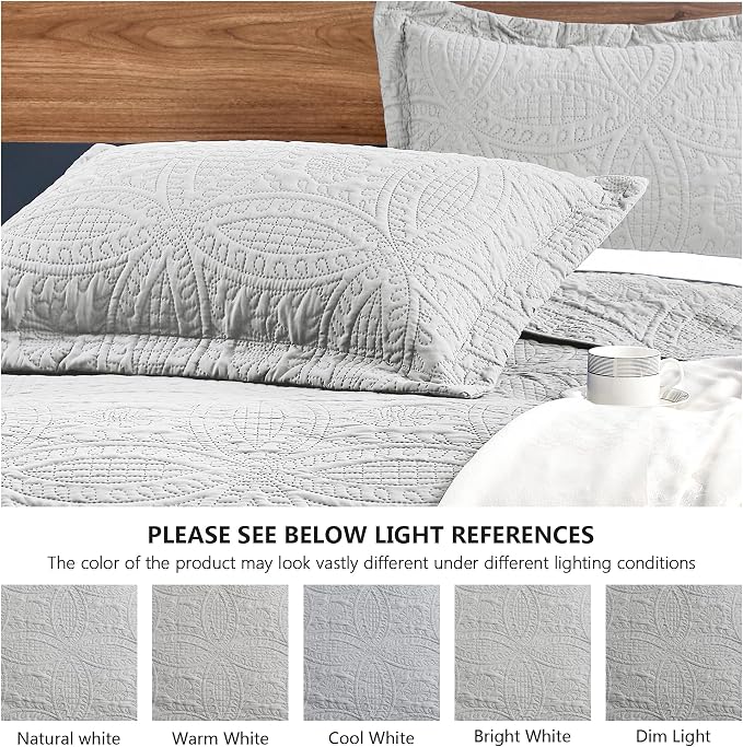 Love's cabin Quilts for Queen Bed Light Grey Bedspreads Bedding Set - Image 5