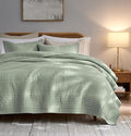 palassio Striped Sage Green 100% Cotton Quilt Queen Size Bedding Sets, by PALASSIO