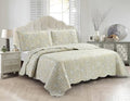 Brilliant Sunshine Classic Grey Floral Toile in Beige Background, 3-Piece Quilt by BrilliantSunshine