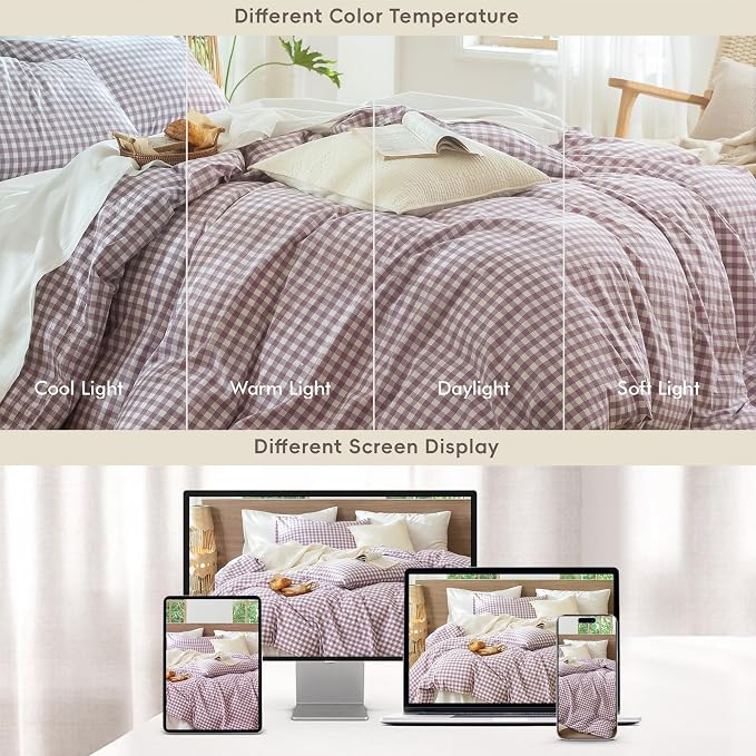 MooMee Gingham Duvet Cover Set 100% Washed Cotton Linen Like Textured - Image 7