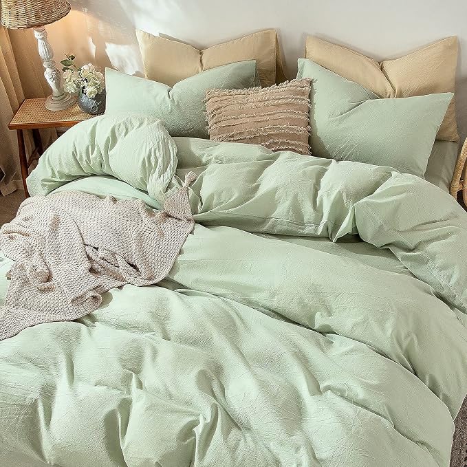 MooMee Bedding Duvet Cover Set 100% Washed Cotton Linen Like Textured - Image 5