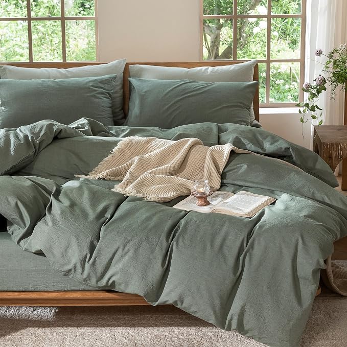 MooMee Bedding Duvet Cover Set 100% Washed Cotton Linen Like Textured - Image 8
