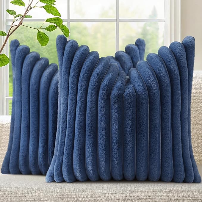 decorUhome Cozy Faux Fur Throw Pillow Covers 18x18 Set of 2 Decorative Soft by decorUhome