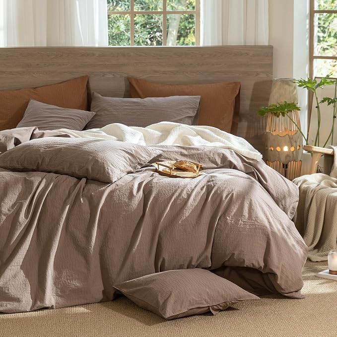 MooMee Wavy Striped Duvet Cover Set 100% Washed Cotton Linen Like Textured - Image 7