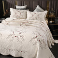 Quilt Set Floral Leaves 3D Embroidery Pattern 3 PCS Cotton Reversible Quilted by ROOMLIFE
