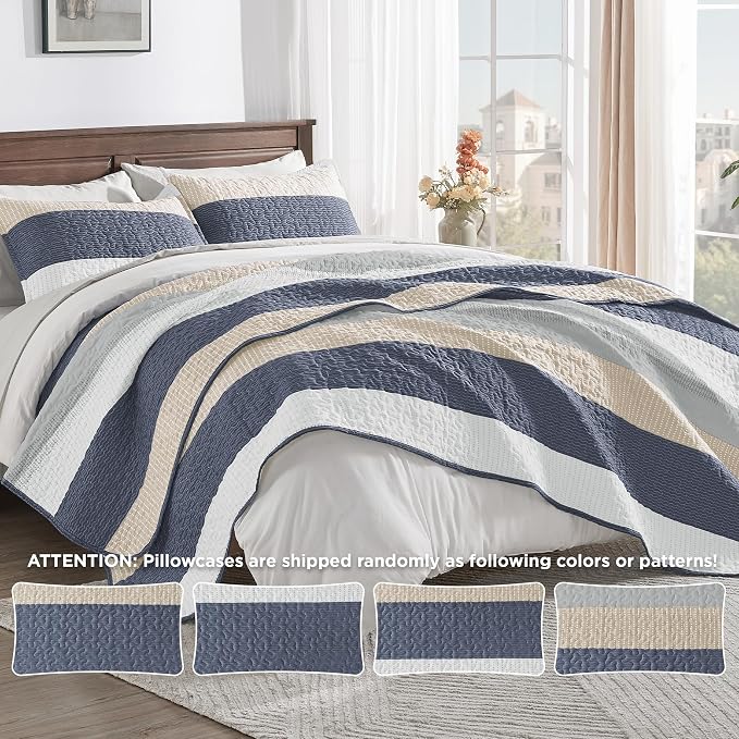 Andency California King Quilt Set Yellow Blue, 3 Pieces Ultra Soft Lightweight - Image 6
