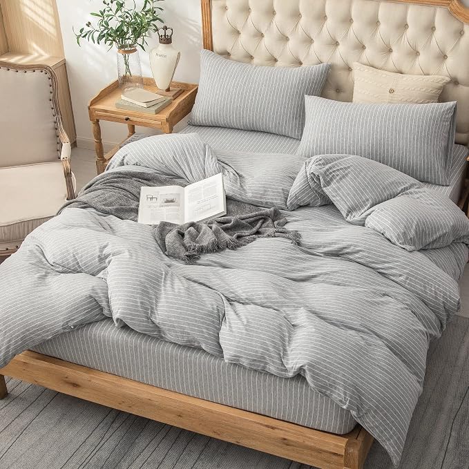 PURE ERA Jersey Knit Duvet Cover Set 100% T-Shirt Heather Cotton Super Soft - Image 4