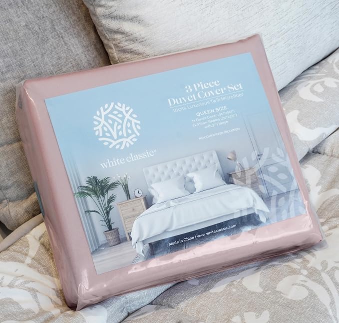 White Classic Pink Duvet Cover Queen Size, Microfiber Duvet Cover - Image 9