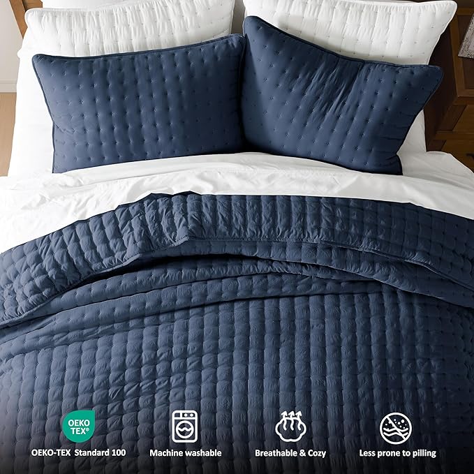 WDCOZY Navy Blue Queen Size Quilt Bedding Sets - Image 7
