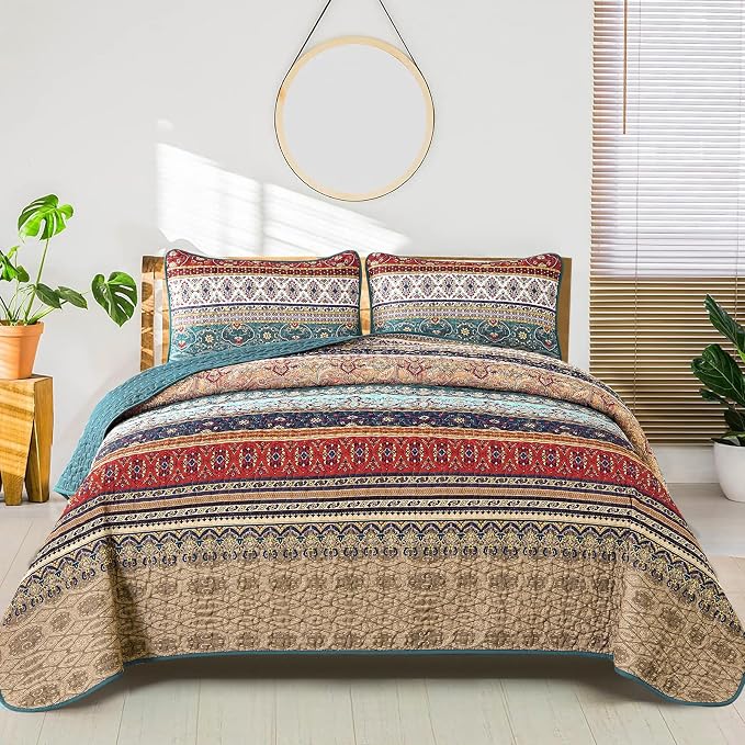 WONGS BEDDING Boho Quilt Set Twin Size, Lightweight Microfiber Bed Decor by WONGSBEDDING