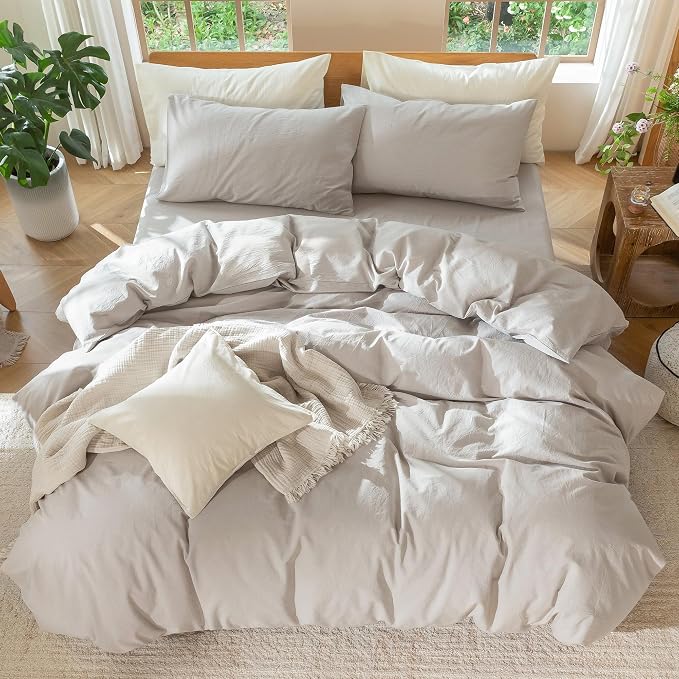 MooMee Bedding Duvet Cover Set 100% Washed Cotton Linen Like Textured - Image 5