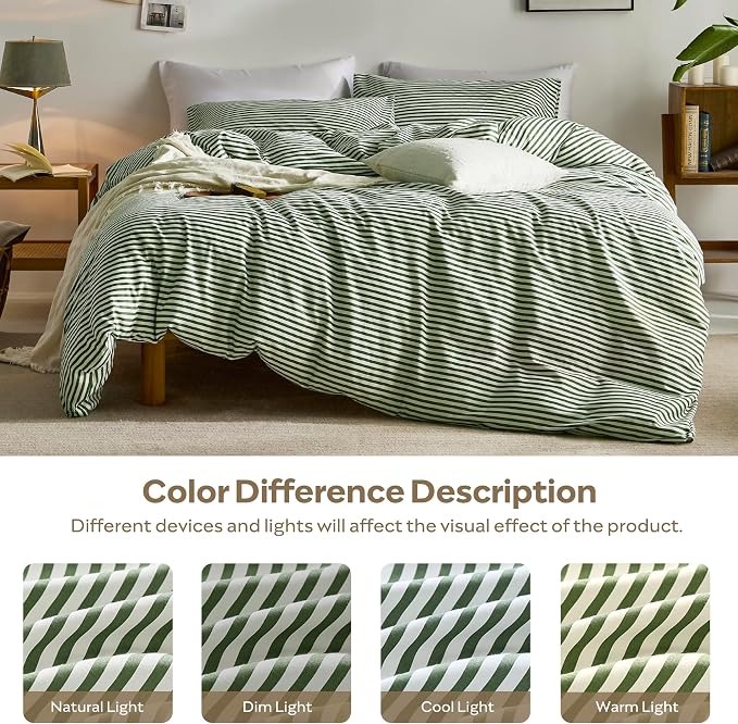 JELLYMONI 100% Natural Cotton 2pcs Striped Duvet Cover Sets, - Image 9