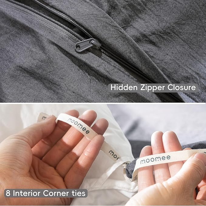 MooMee Bedding Duvet Cover Set 100% Washed Cotton Linen Like Textured - Image 7