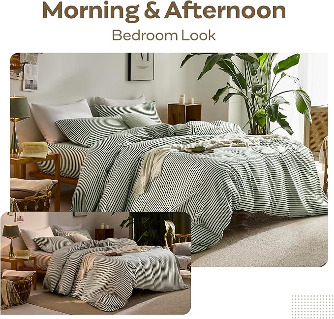 JELLYMONI 100% Natural Cotton 3pcs Striped Duvet Cover Sets, - Image 6