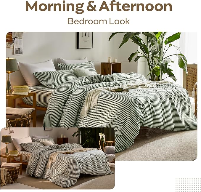 JELLYMONI 100% Natural Cotton Striped Duvet Cover Sets, - Image 6