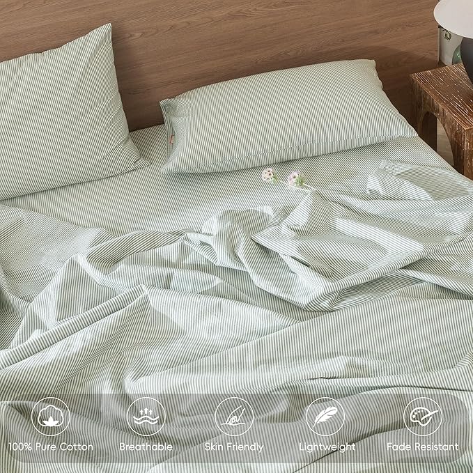 MooMee Striped Duvet Cover Set 100% Washed Cotton Linen Like Textured - Image 3
