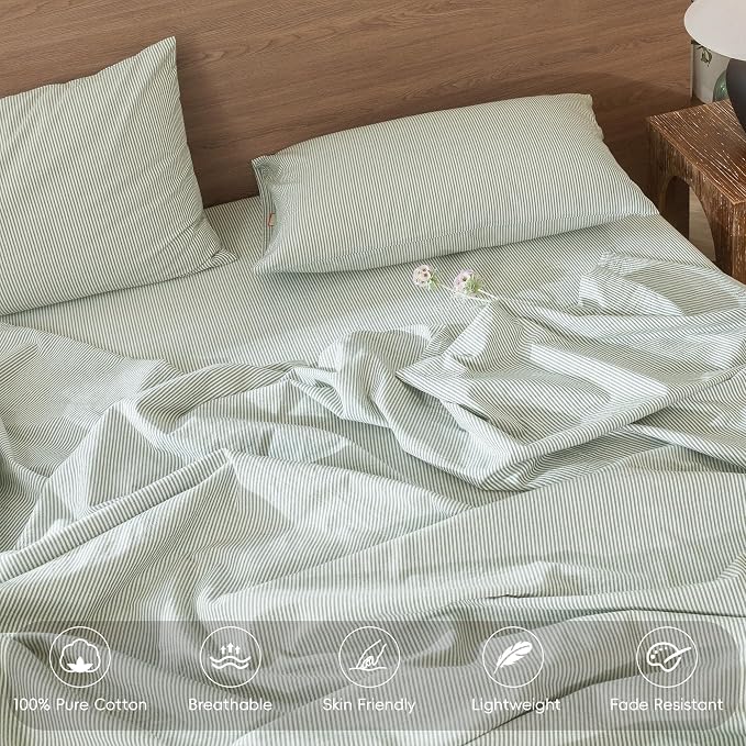MooMee Striped Duvet Cover Set 100% Washed Cotton Linen Like Textured - Image 3