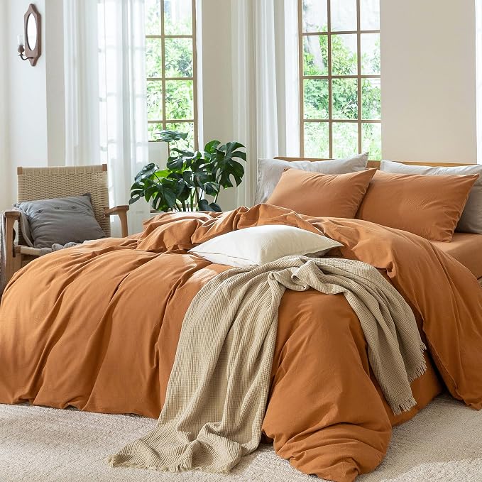MooMee Bedding Duvet Cover Set 100% Washed Cotton Linen Like Textured - Image 9