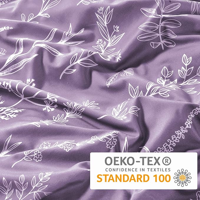 MUXHOMO Duvet Cover King Size, Reversible Floral Grayish Purple Duvet Cover Set - Image 5