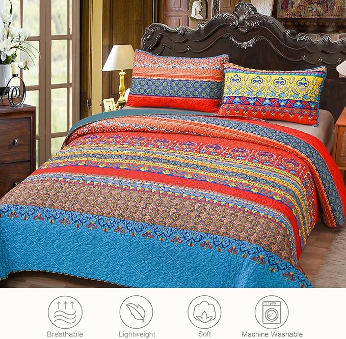 Exclusivo Mezcla Reversible Boho Quilts Queen Size - Image 2