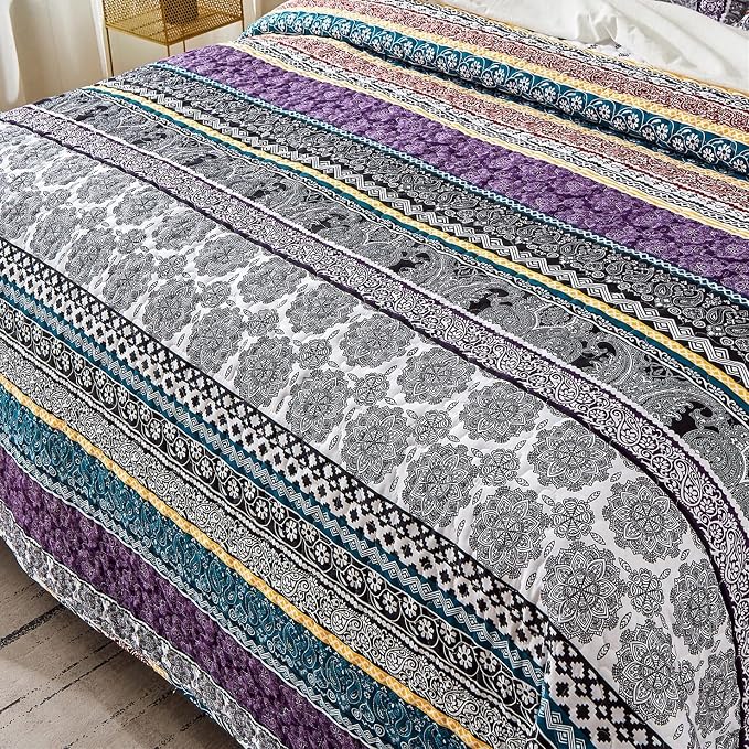 WONGS BEDDING Boho Quilt Set California King Size, Lightweight Bedspread - Image 5