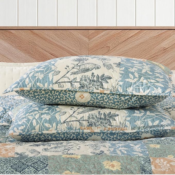 BLOOMHAVEN Quilt Set Twin Size, Patchwork Green Floral Quilt Sets, Reversible - Image 5