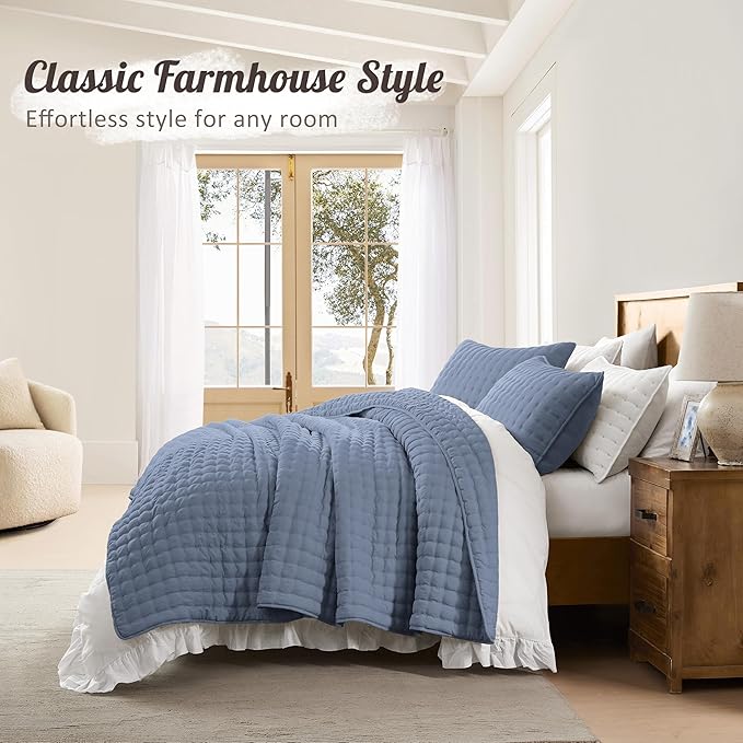 WDCOZY Dusty Blue Cloud Quilt Set Twin Size, Lightweight Soft Cross Stitch - Image 6