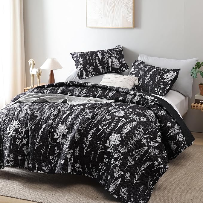 JANZAA Quilts Queen Size Bed Spread Botanical 3 Pieces Quilts Queen Size Sets by JANZAA