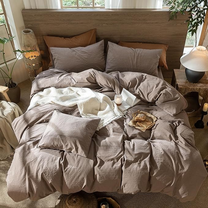 MooMee Wavy Striped Duvet Cover Set 100% Washed Cotton Linen Like Textured - Image 6