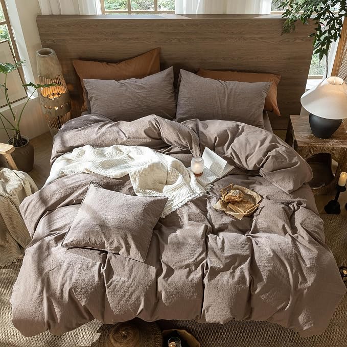 MooMee Wavy Striped Duvet Cover Set 100% Washed Cotton Linen Like Textured - Image 4