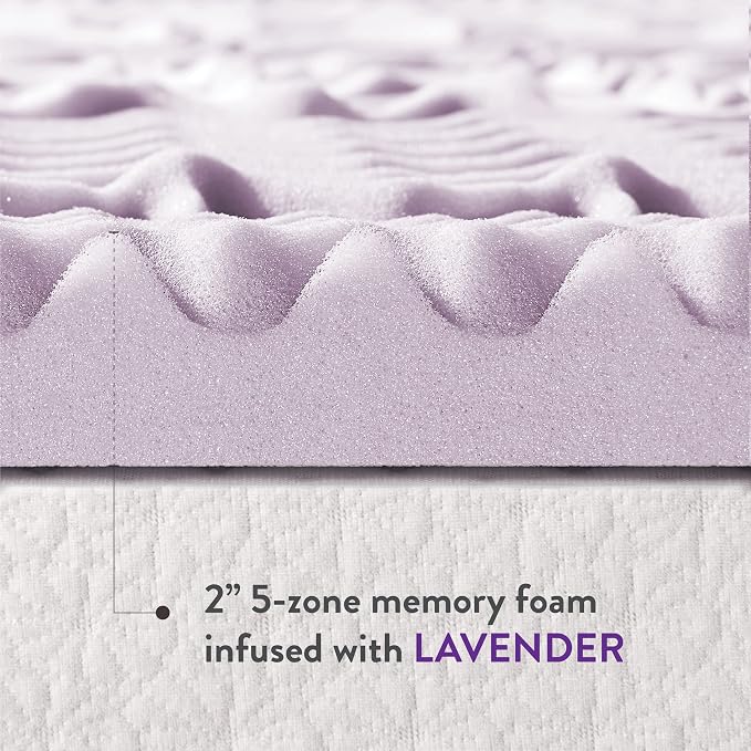 Mellow 2 Inch 5-Zone Memory Foam Mattress Topper, Soothing Lavender Infusion - Image 7