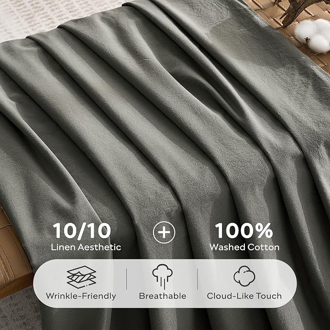 JELLYMONI 100% Washed Cotton Duvet Cover King – Soft, Breathable Linen-Look - Image 3