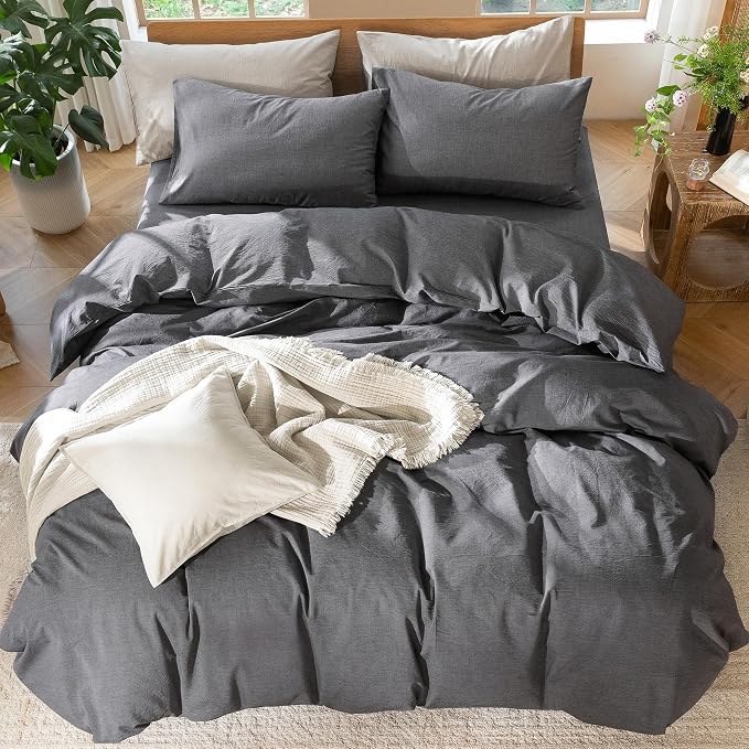 MooMee Bedding Duvet Cover Set 100% Washed Cotton Linen Like Textured - Image 5