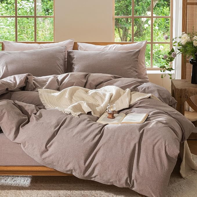 MooMee Bedding Duvet Cover Set 100% Washed Cotton Linen Like Textured - Image 8