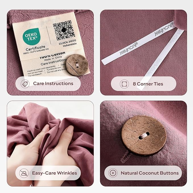 JELLYMONI 100% Washed Cotton Duvet Cover King – Soft, Breathable Linen-Look - Image 4