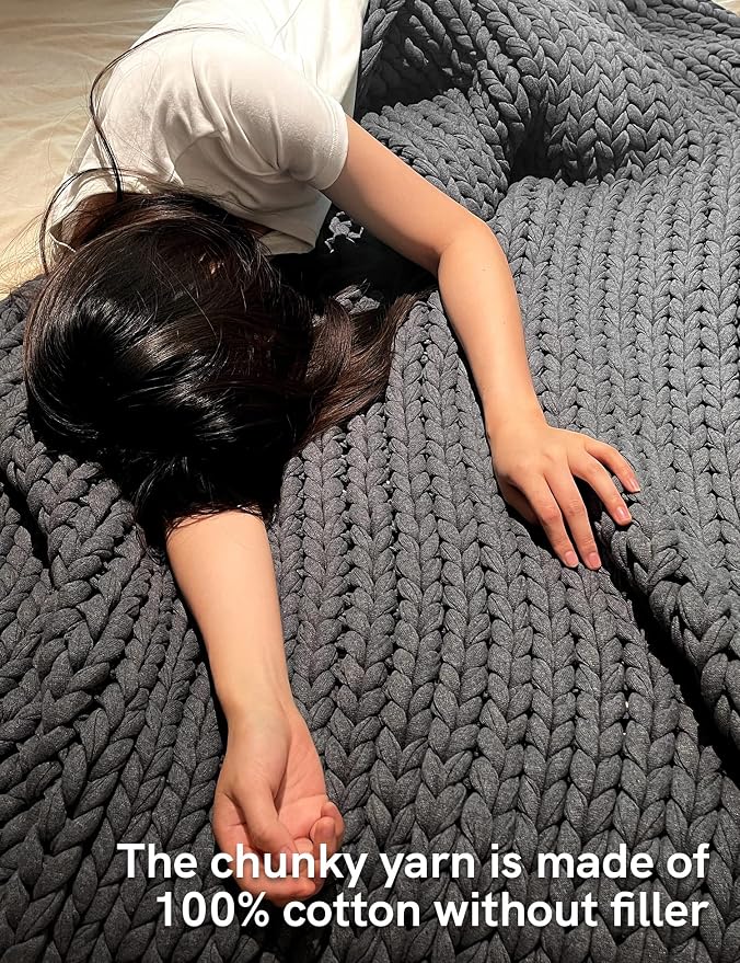 YnM 100% Cotton Weighted Blanket, Handmade Chunky Knitted Throw, No fillers - Image 4