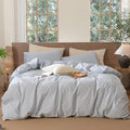 MooMee Striped Duvet Cover Set 100% Washed Cotton Linen Like Textured by MOOMEE
