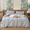 MooMee Striped Duvet Cover Set 100% Washed Cotton Linen Like Textured by MOOMEE