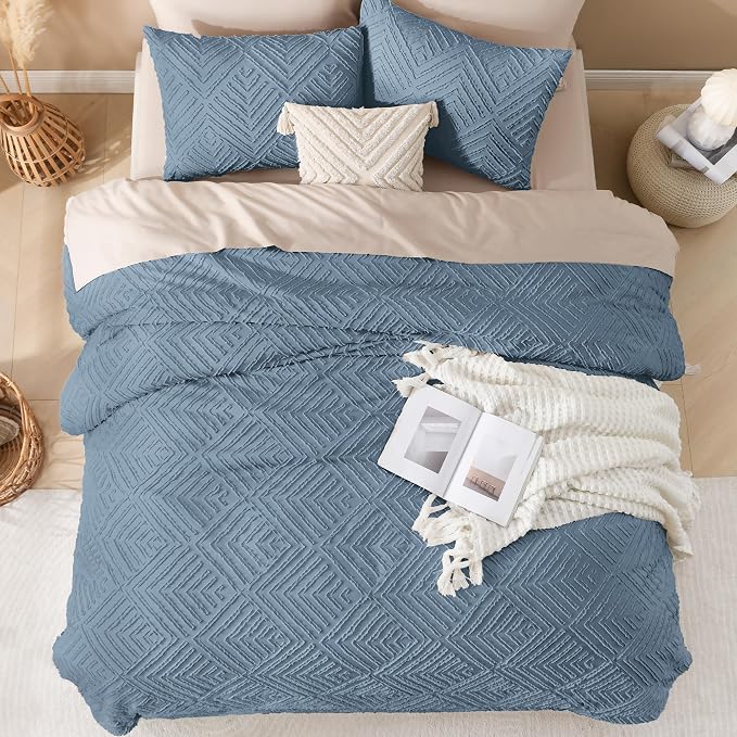 Andency Grayish Blue Comforter Set King Size, 3 Pieces Boho Bedding Set & - Image 7