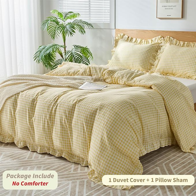 Gingham Duvet Cover Twin Size, 2 Pieces Soft Breathable Microfiber Plaid - Image 3