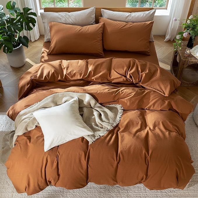 MooMee Bedding Duvet Cover Set 100% Washed Cotton Linen Like Textured - Image 5
