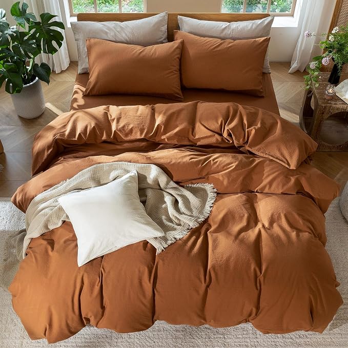 MooMee Bedding Duvet Cover Set 100% Washed Cotton Linen Like Textured - Image 5