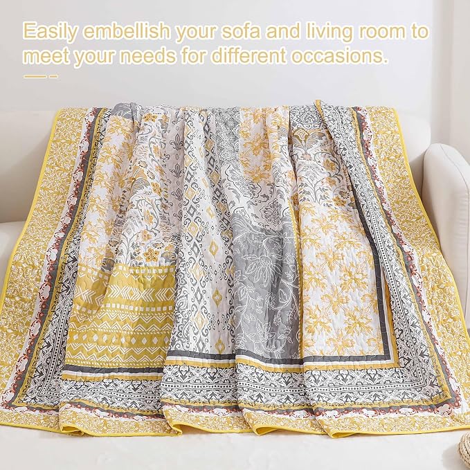 WONGS BEDDING Yellow Quilt Set Full, Bohemian Patchwork Bedspread Coverlet Set - Image 7